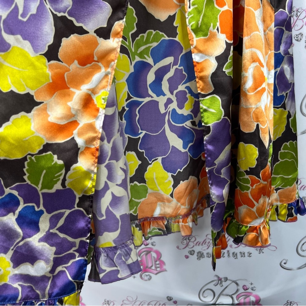 La SENZA baby doll mini dress tank Floral Camisole Purple, Orange Green ruffle - Picture 3 of 7